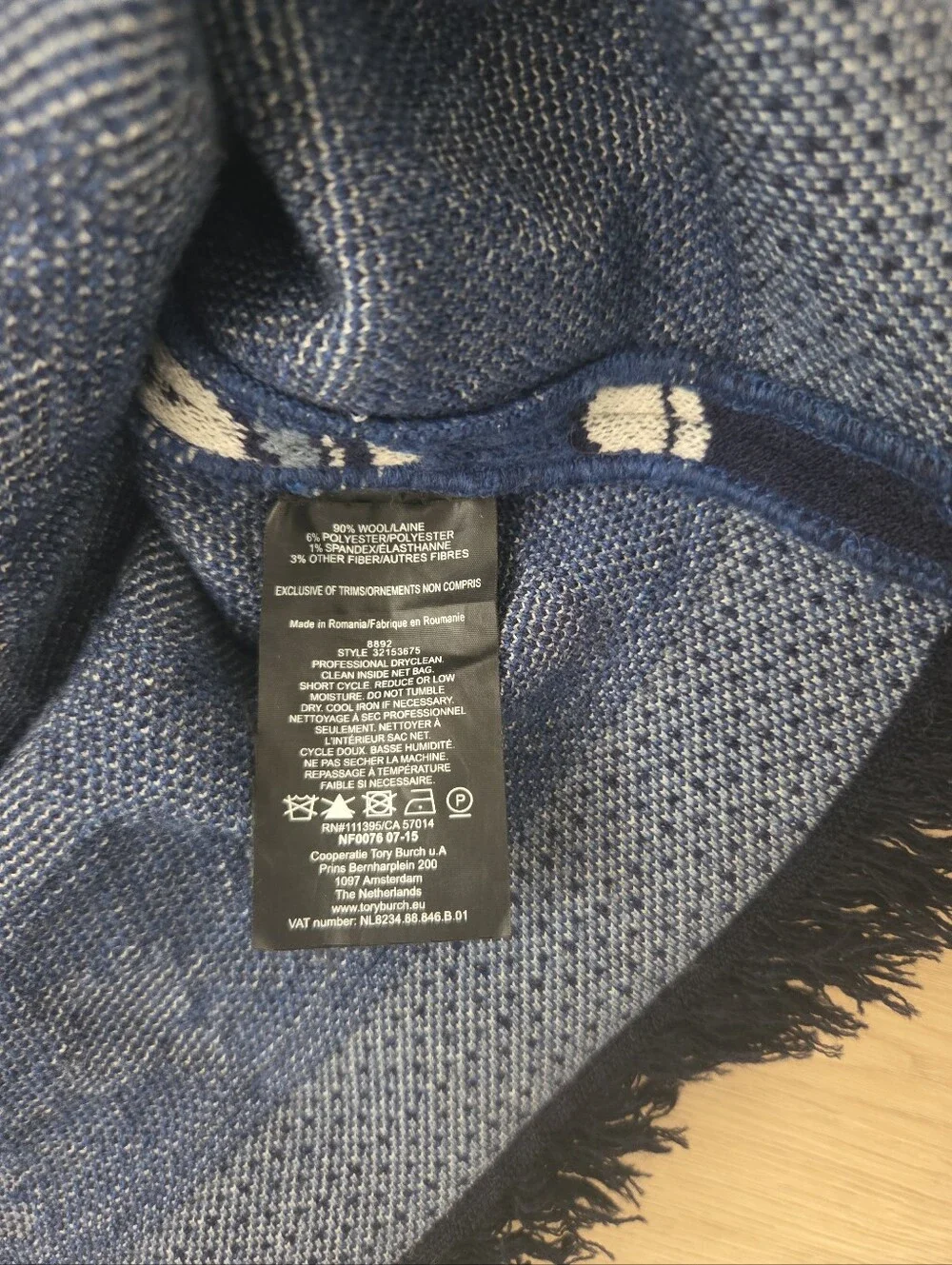 Tory Burch Malibu Blue Fringe Wool Lisbon Runway Sweater